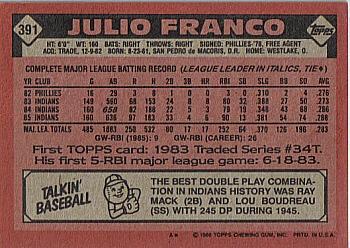 1986 Topps #391 Julio Franco