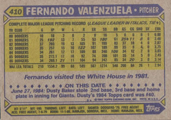 1987 Topps #410 Fernando Valenzuela