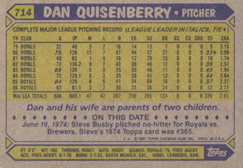 1987 Topps #714 Dan Quisenberry