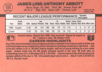1990 Donruss #108 Jim Abbott