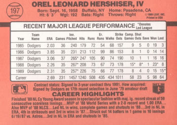 1990 Donruss #197 Orel Hershiser