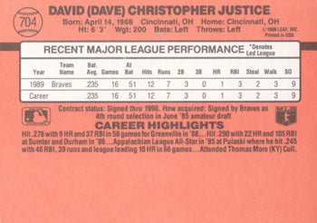 1990 Donruss #704 Dave Justice