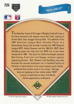 1991 Upper Deck #725 MVP Lineup (Andre Dawson / George Bell / Ryne Sandberg)