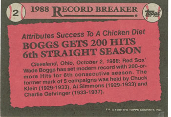 1989 Topps #2 Wade Boggs