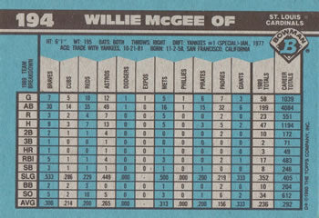 1990 Bowman #194 Willie McGee