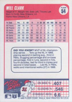 1990 Fleer #54 Will Clark