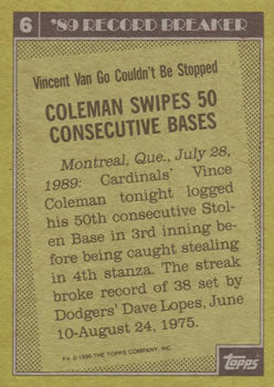 1990 Topps #6 Vince Coleman