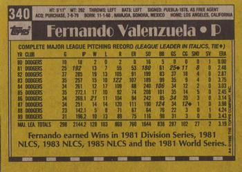 1990 Topps #340 Fernando Valenzuela