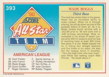 1991 Score #393 Wade Boggs