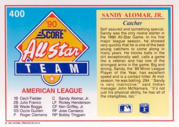1991 Score #400 Sandy Alomar, Jr.