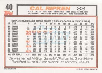 1992 Topps #40 Cal Ripken