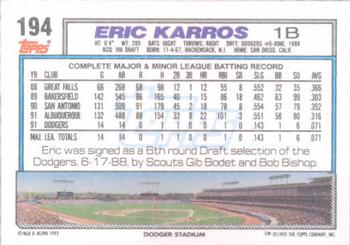 1992 Topps #194 Eric Karros