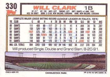 1992 Topps #330 Will Clark