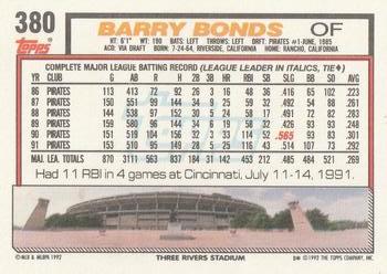1992 Topps #380 Barry Bonds