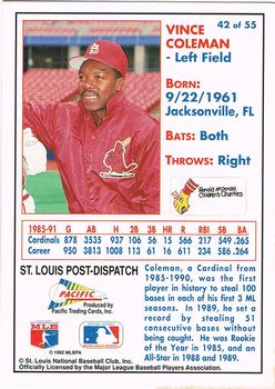 1992 Pacific McDonald's St. Louis Cardinals #42 Vince Coleman