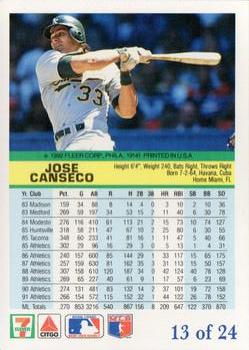 1992 Fleer 7-Eleven/Citgo The Performer #13 Jose Canseco