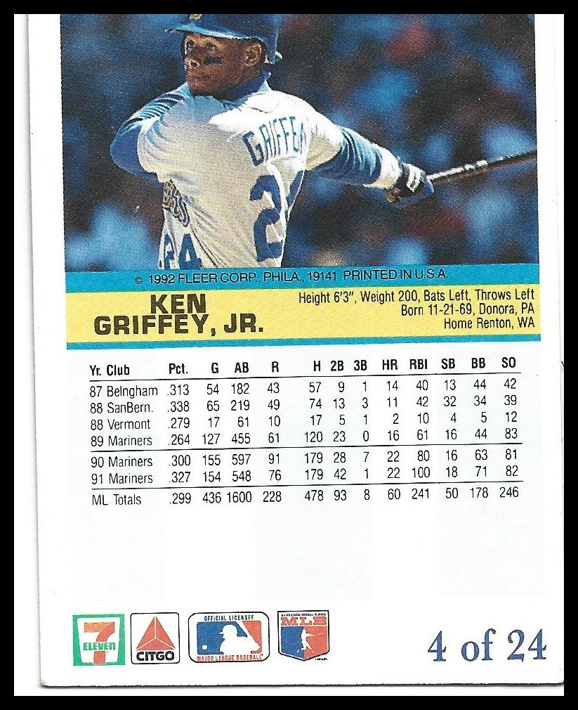 1992 Fleer 7-Eleven/Citgo The Performer #4 Ken Griffey Jr.