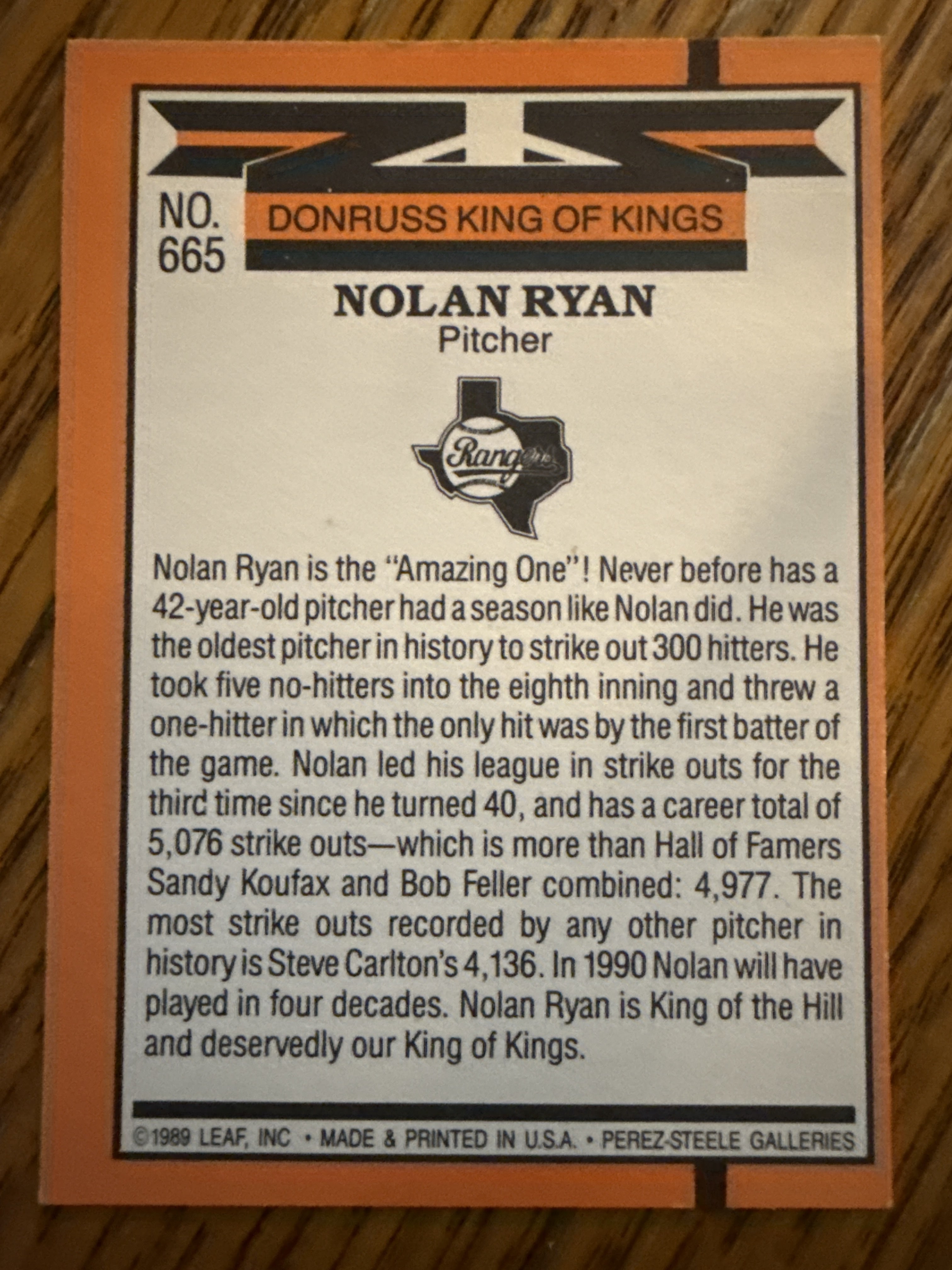 1990 Donruss #665 Nolan Ryan