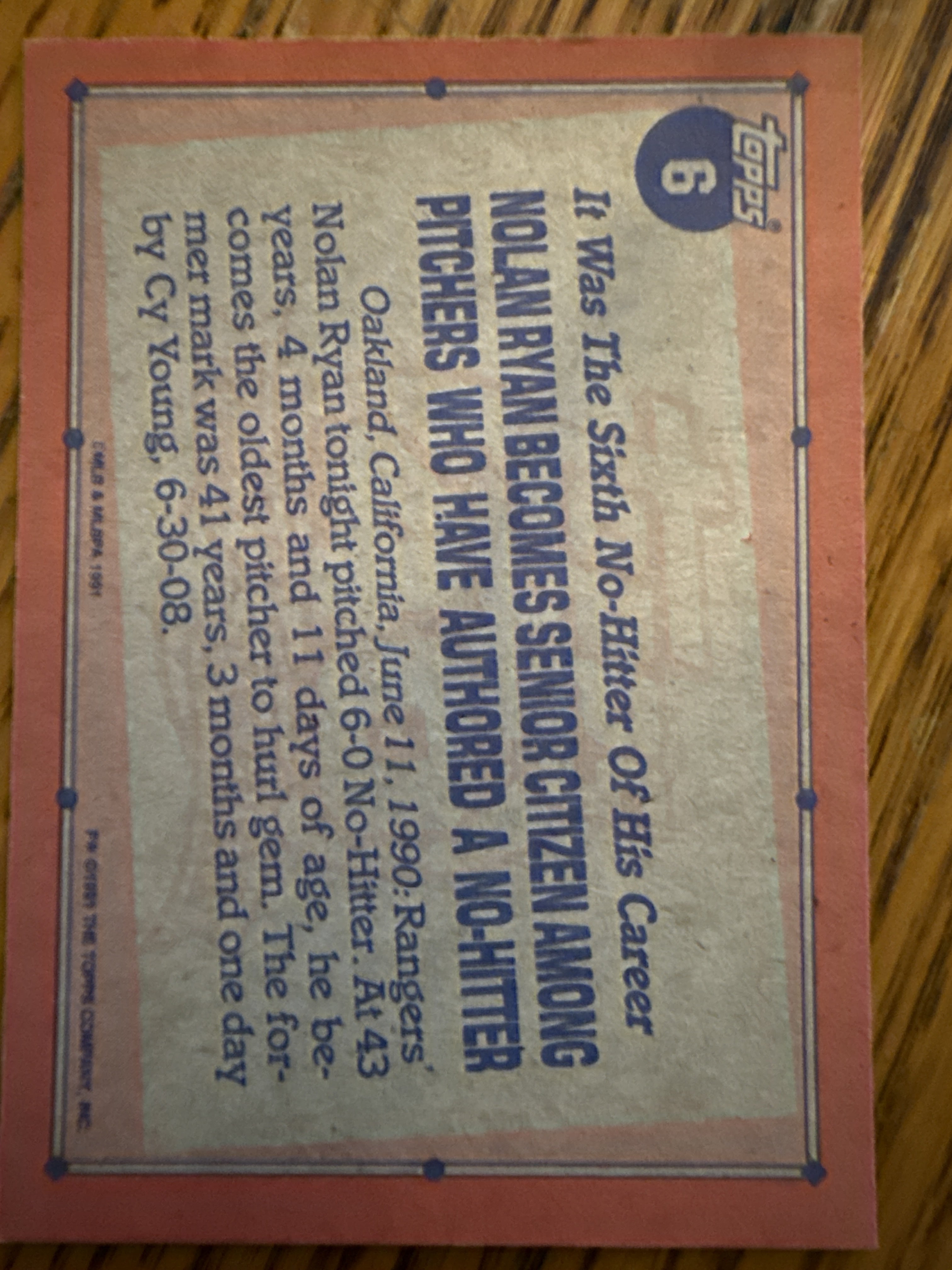 1991 Topps #6 Nolan Ryan