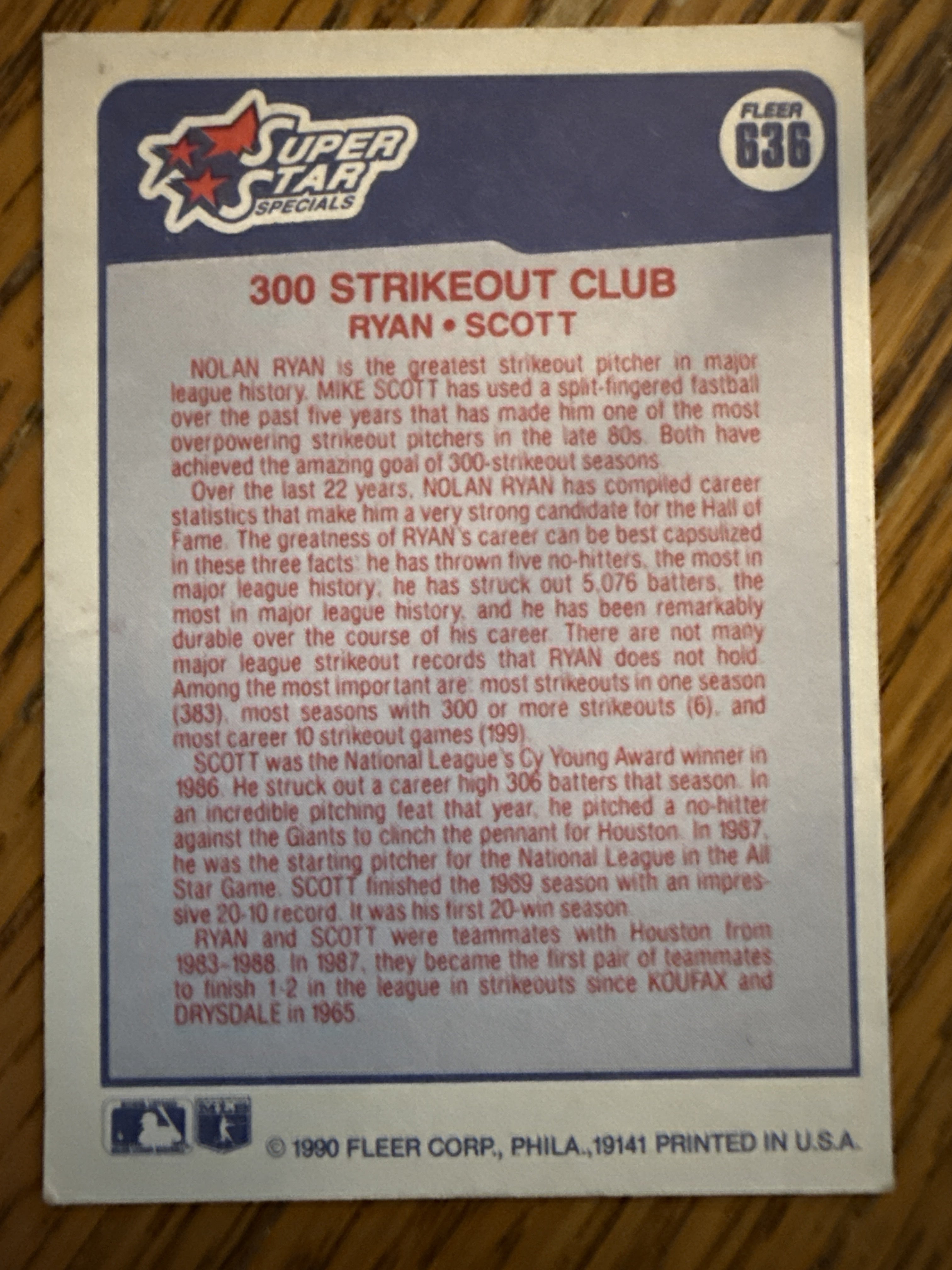 1990 Fleer Canadian #636 300 Strikeout Club (Nolan Ryan / Mike Scott) SSS, CPC