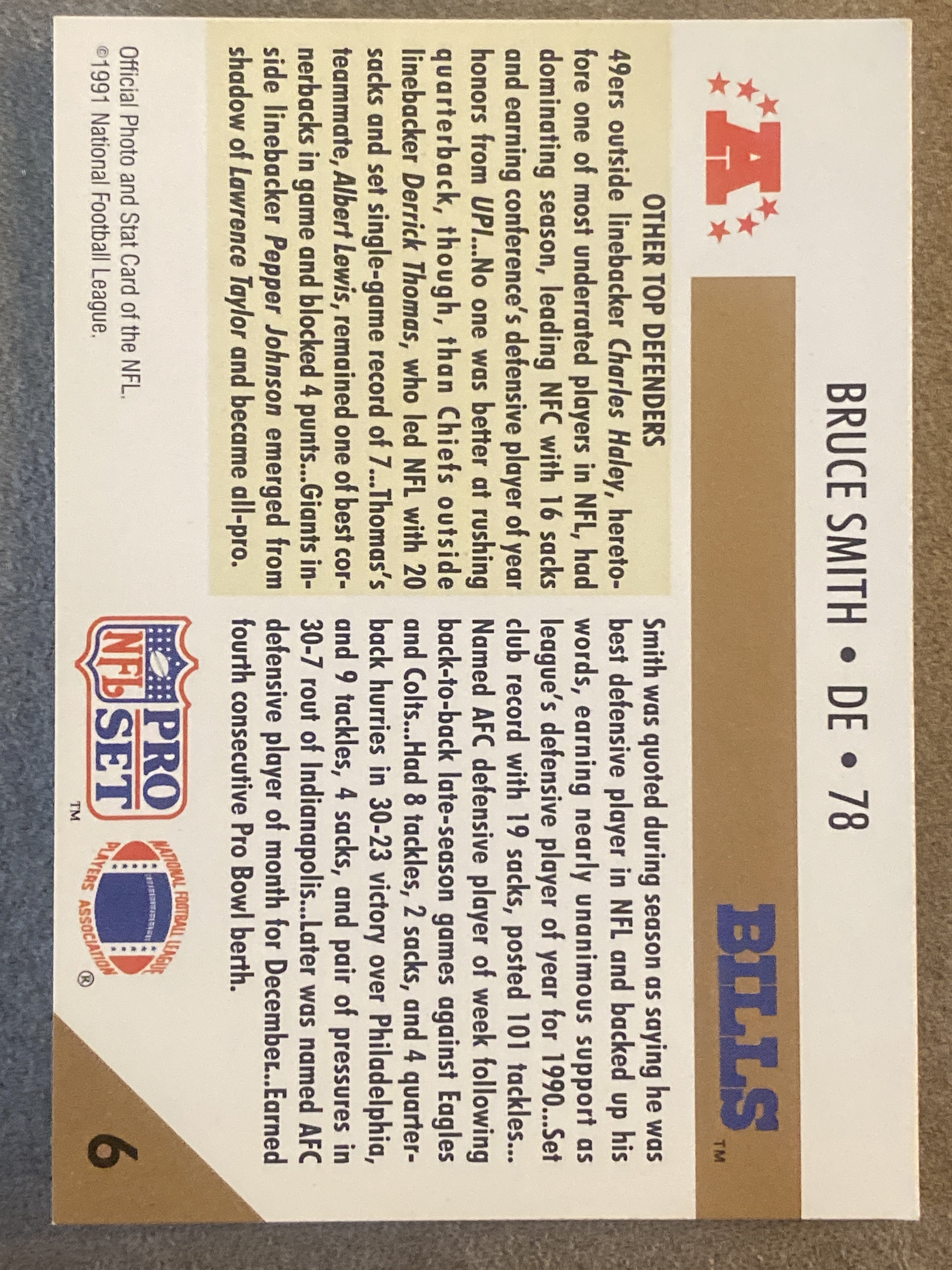 1991 Pro Set #6 Bruce Smith