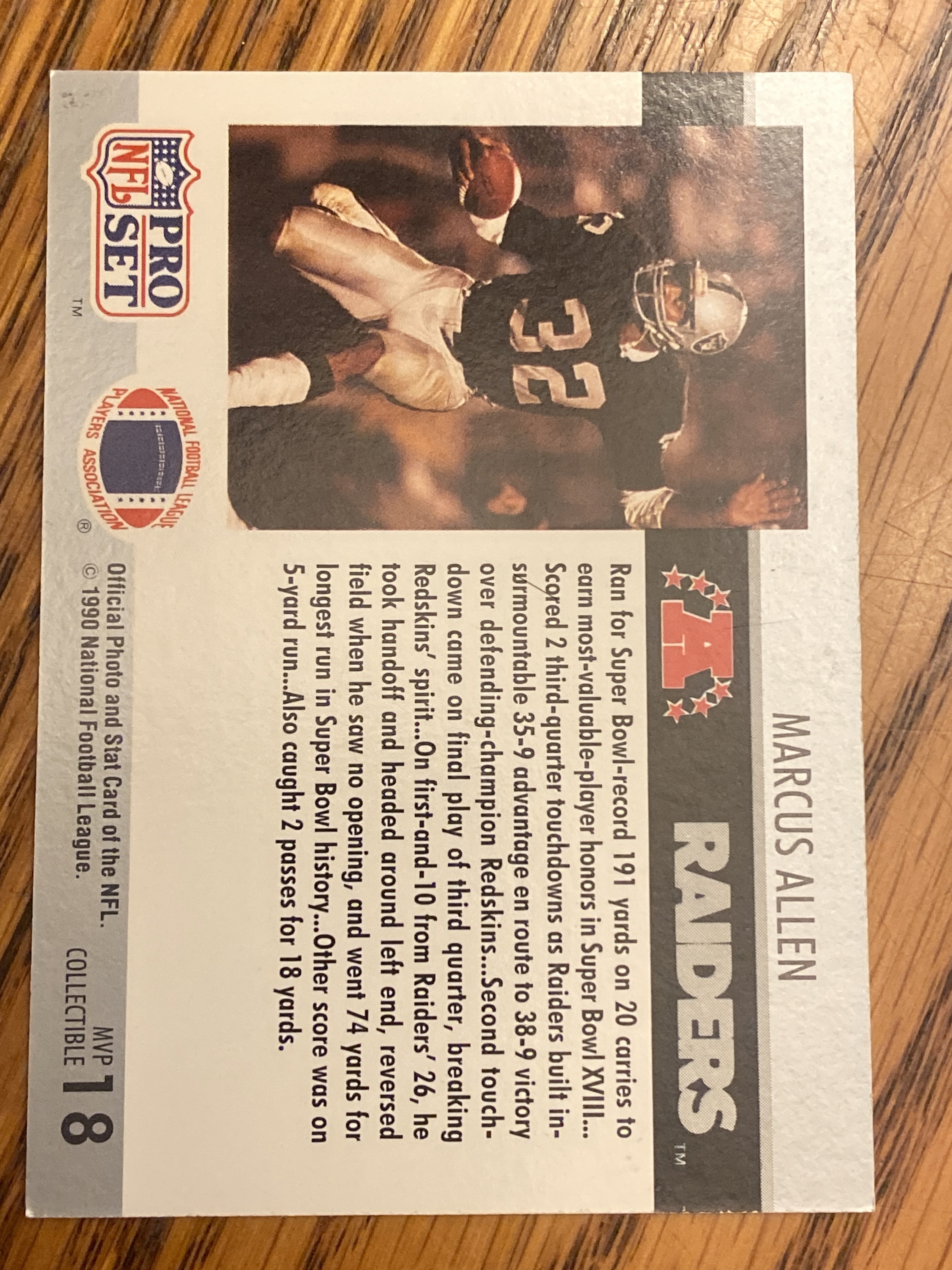 1990 Pro Set #18 Marcus Allen Super Bowl MVP Collectibles
