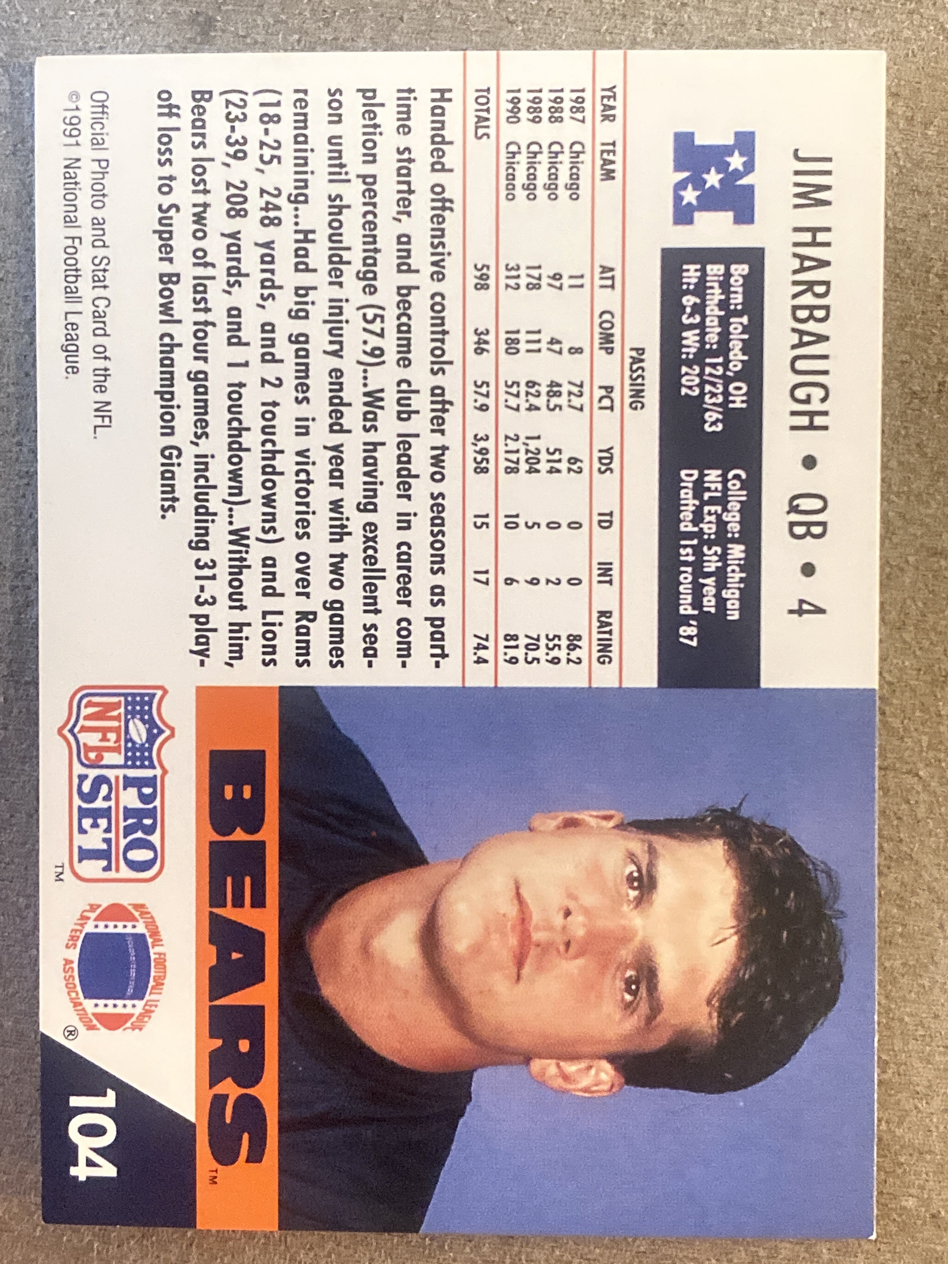 1991 Pro Set #104 Jim Harbaugh