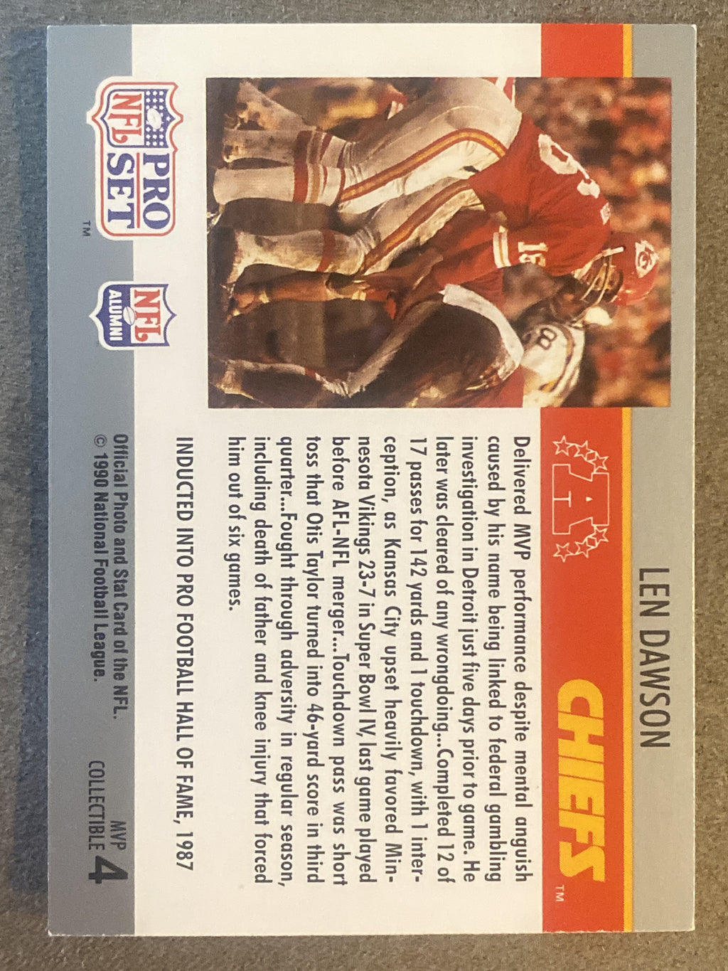 1990 Pro Set #4 Len Dawson Super Bowl MVP Collectibles