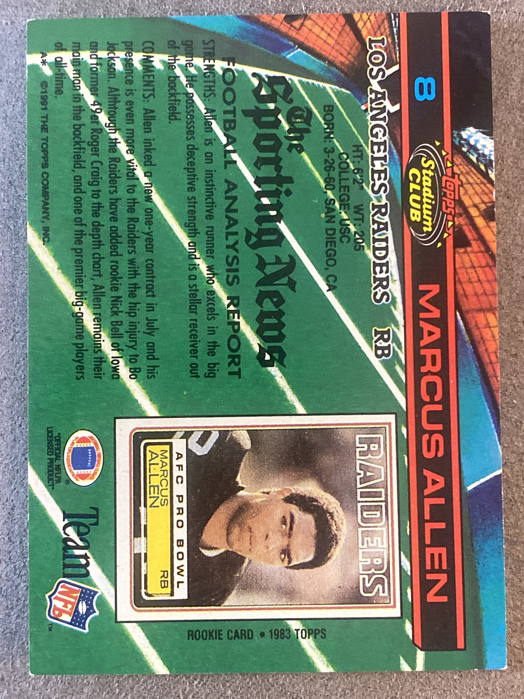 1991 Stadium Club #8 Marcus Allen
