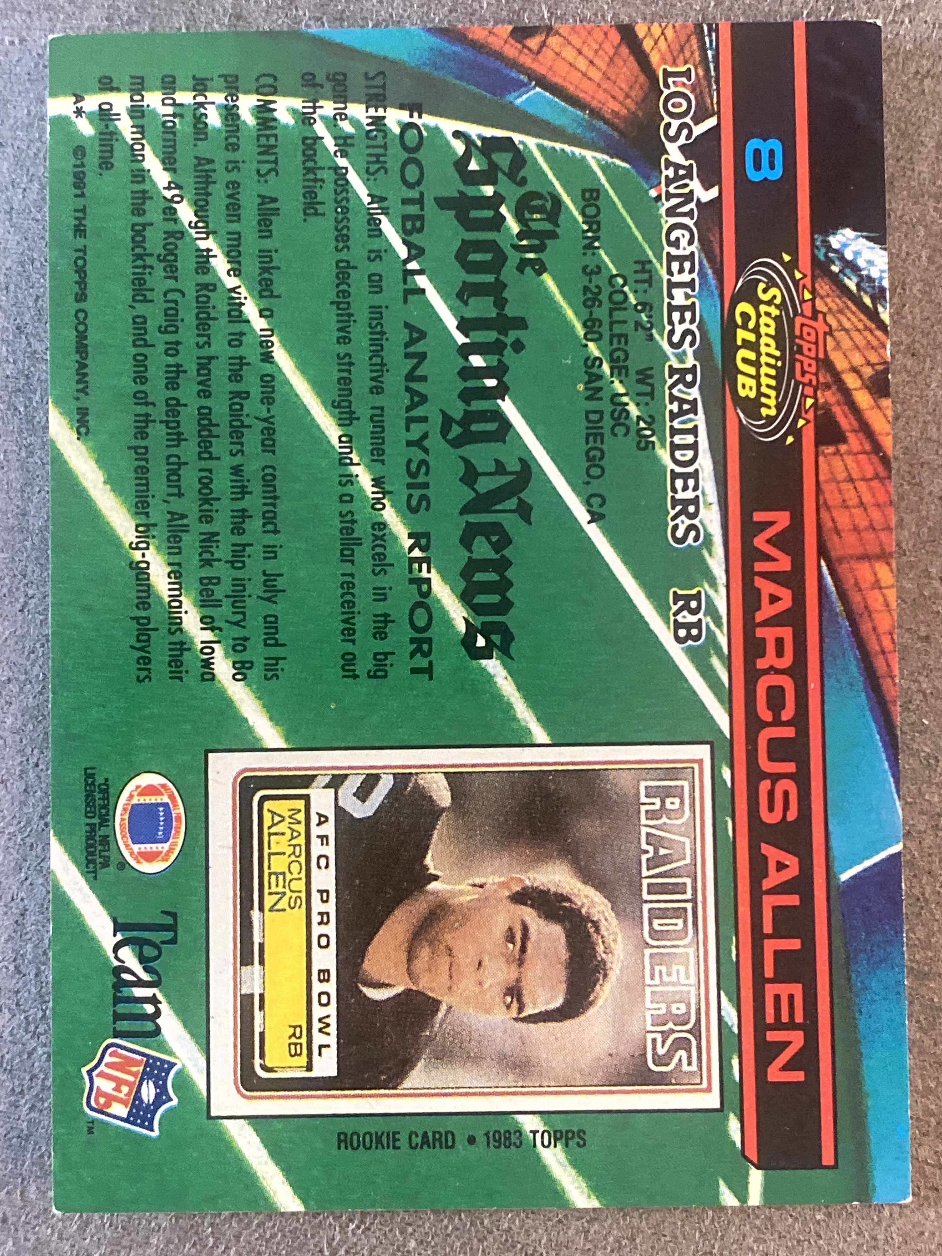 1991 Stadium Club #8 Marcus Allen