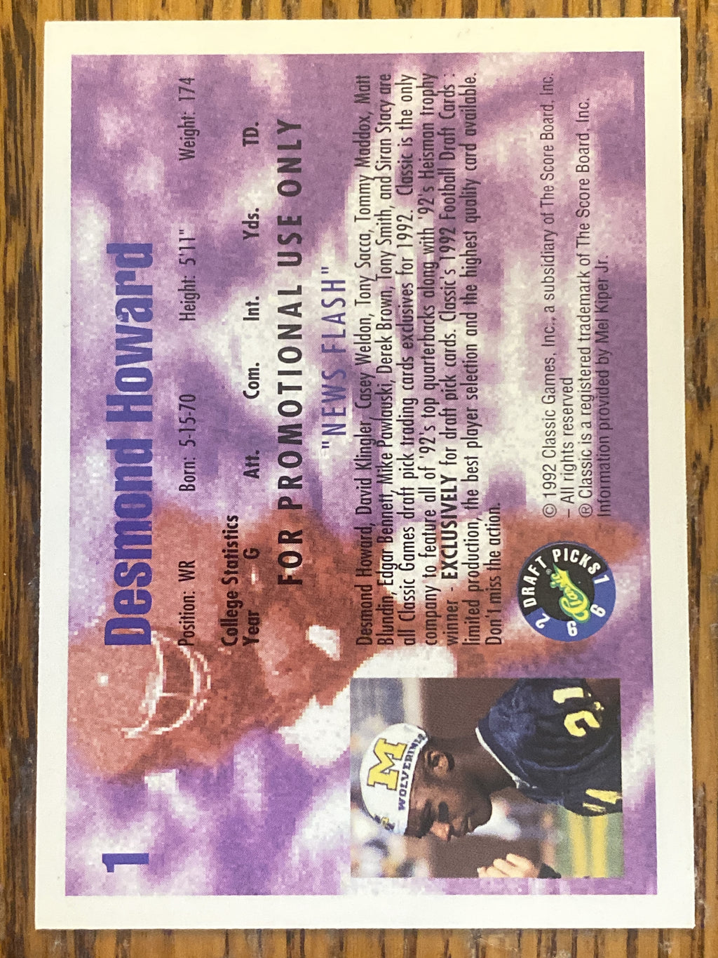 1992 Classic Draft Picks #NNO Desmond Howard