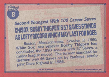 1991 Topps #8 Bobby Thigpen