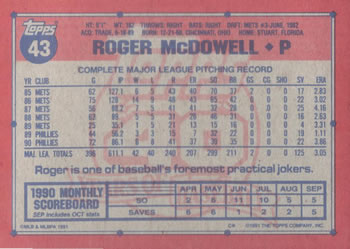 1991 Topps #43 Roger McDowell