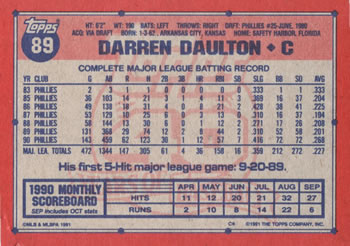 1991 Topps #89 Darren Daulton