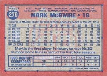 1991 Topps #270a Mark McGwire