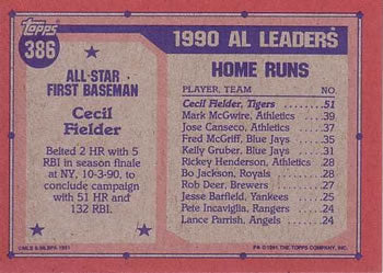 1991 Topps #386 Cecil Fielder