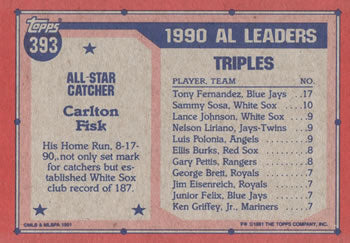 1991 Topps #393 Carlton Fisk