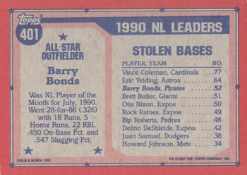 1991 Topps #401 Barry Bonds