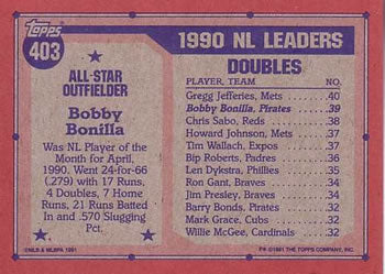 1991 Topps #403 Bobby Bonilla