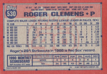 1991 Topps #530 Roger Clemens