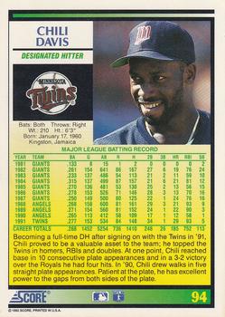 1992 Score #94 Chili Davis
