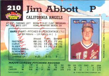 1992 Stadium Club #210 Jim Abbott