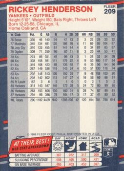 1988 Fleer #209 Rickey Henderson