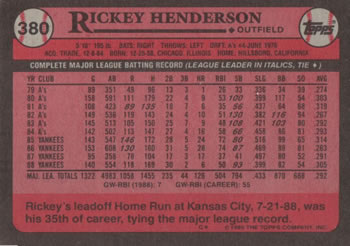 1989 Topps #380 Rickey Henderson
