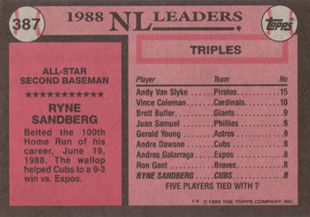 1989 Topps #387 Ryne Sandberg