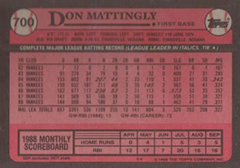 1989 Topps #700 Don Mattingly