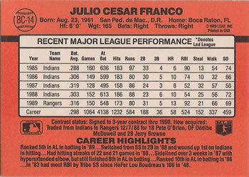 1990 Donruss #BC-14 Julio Franco Bonus MVP's