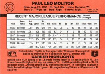 1990 Donruss #BC-15 Paul Molitor Bonus MVP's