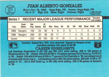 1991 Donruss #371 Juan Gonzalez