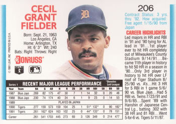 1992 Donruss #206 Cecil Fielder